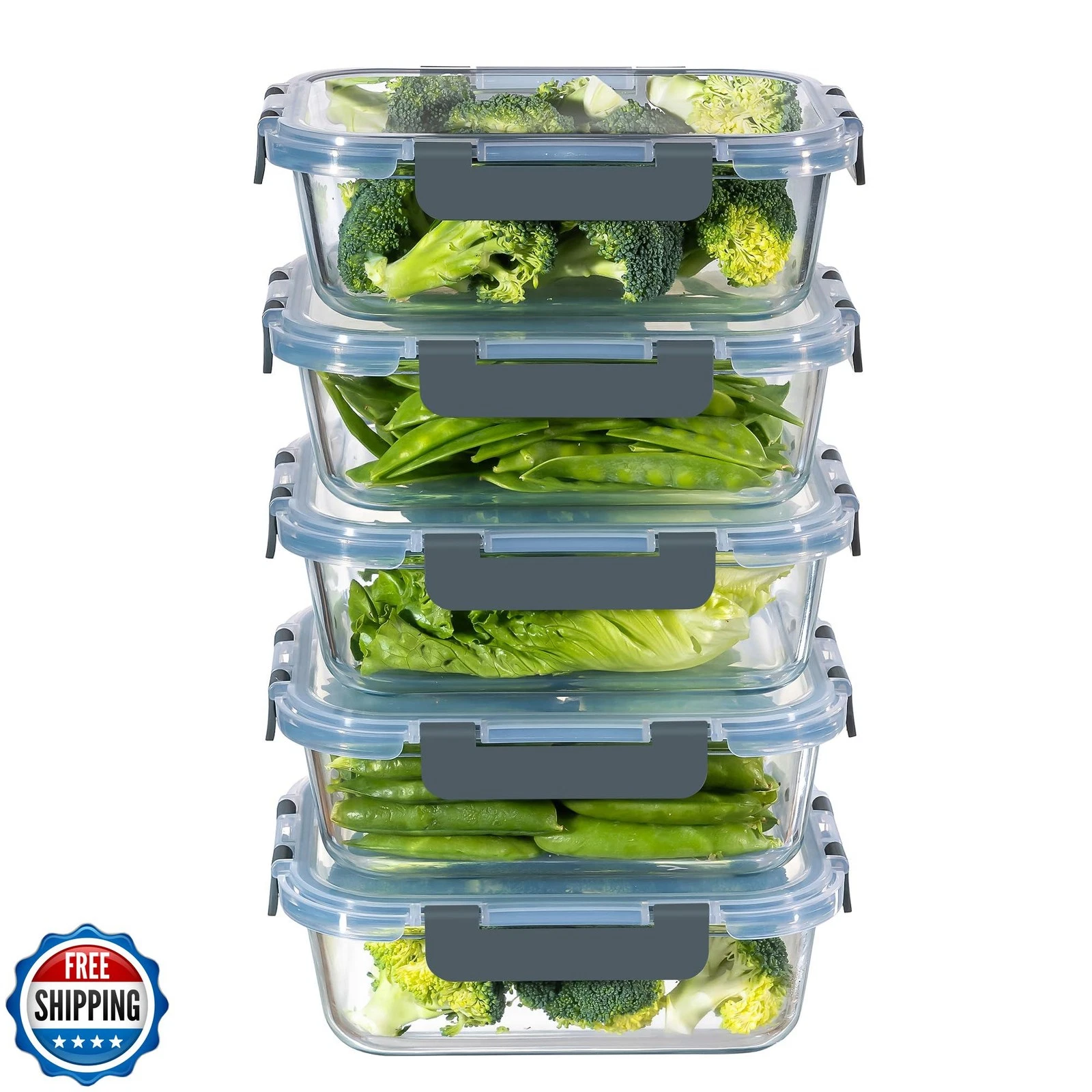 MFY 5-Pack 36 OZ Glass Storage Containers with Lids, Glass Meal P
