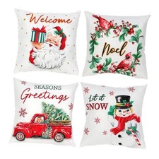 Christmas Throw Pillow Covers 18x18 inch Set of 4 with Santa Claus,
