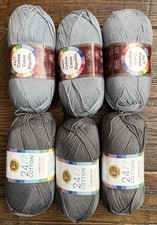 Job Lot Lion Brand 24/7 Cotton Yarn Bundle Worsted Weight Grey x6