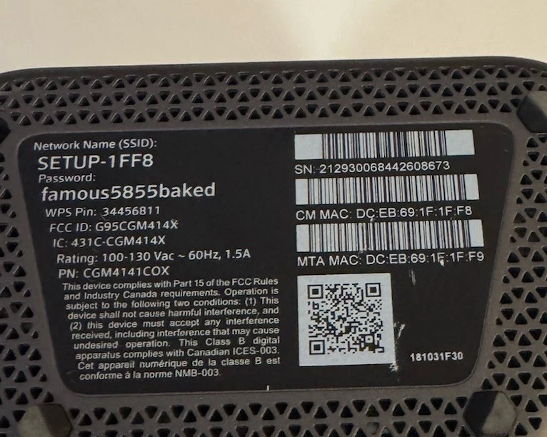 COX Panoramic Cable Modem WIFI Gateway Modem/Router CGM4141COX - Image 4 of 4