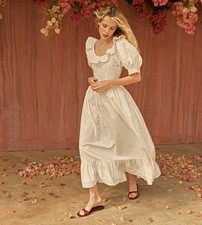 Doen Lupine 100% Cotton Poplin Lace Trim  Maxi Dress Size L UK 12