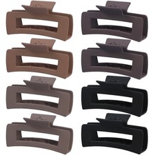 8 Pcs Large Hair Claw Clips 4.1 Inch Non-slip Big Square Grey/Khaki/Black