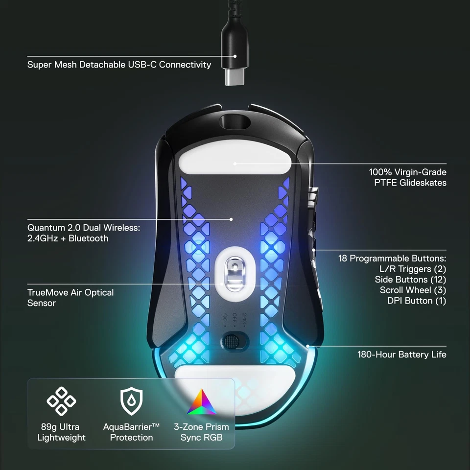 Aerox 9 Wireless - Holey RGB Gaming Mouse - Ultra-lightweight Water Resistant... - Image 3 of 4