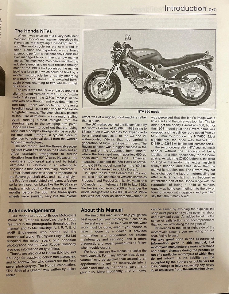 Honda NTV600, Revere, NTV650, NT650V, Deauville 1988-1996 Haynes Workshop Manual - Image 2 of 4