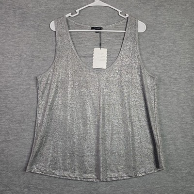 Stella & Dot Women's Flatter Round Neck Metallic silver Top Size XL NEW