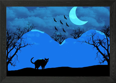 Katze in der Nacht Gerahmtes Wandbild Poster Leinwanddruck Bild