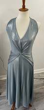 LAUREN Ralph Lauren shiny silver/bluish v-neck ruched sleeveless dress, size 2