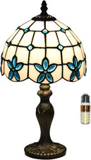 Elegant Tiffany Style 8" Stained Glass Table Lamp with Blue Flower Design