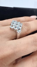 925 Sterling Silver Natural Blue Topaz Cluste...