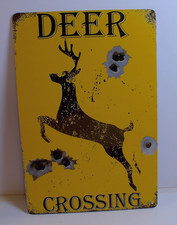 Deer Crossing Tin Sign Metal Wall Decor 12x8 Rustic Hunting Lodge Man Cave