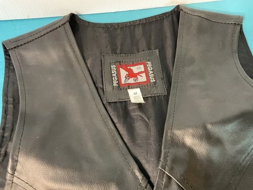 Black Leather Motorcycle Vest Medium - Heavy Built - Nice Unused - Leather Ties image 2