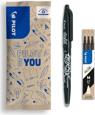 PILOT FriXion Ball Set Schwarz 1 Stift 3 Minen radierbar Tintenroller Recycelt