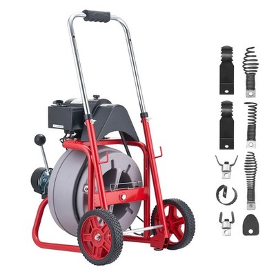 Uimoso 75FT x 3/8 Inch Drain Cleaning Machine with Auto Feed and 8 Cutter Heads