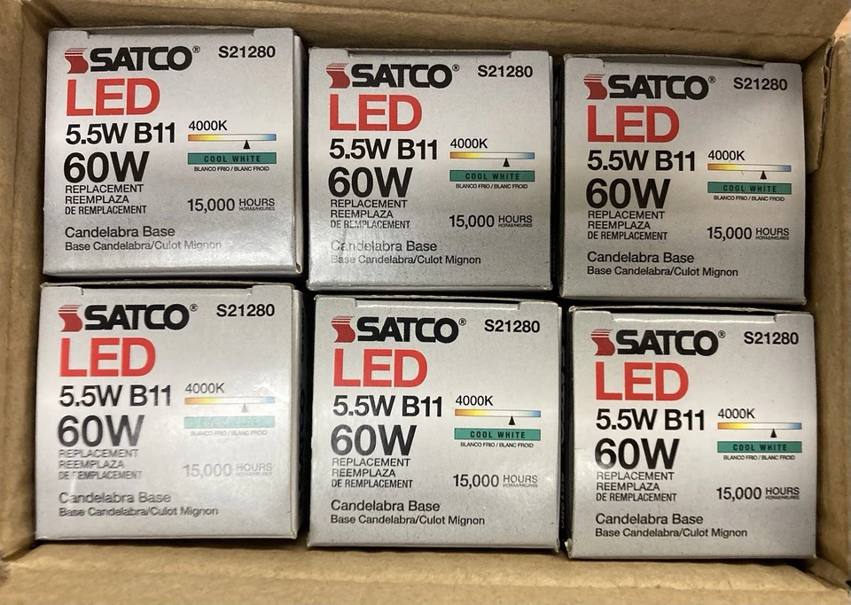 NEW 6 Pack - Satco S21280 - 5.5 Watt B11 LED E12 Frosted Bulbs -4000k Cool White - Image 4 of 4