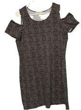 Michael Kors Dress Large  Mini Leopard Print Cold Shoulder Animal Short Sleeve