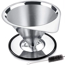 Pour Over Coffee Dripper Stainless Steel Coffee Filter Metal Cone Filter Pape...