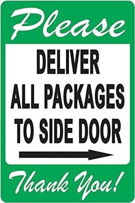 Warning Tin Metal Signs Home Décor Please Deliver All Packages To Side Door Than