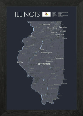 ILLINOIS Karte gerahmtes Wandbild Poster Leinwanddruck Bild