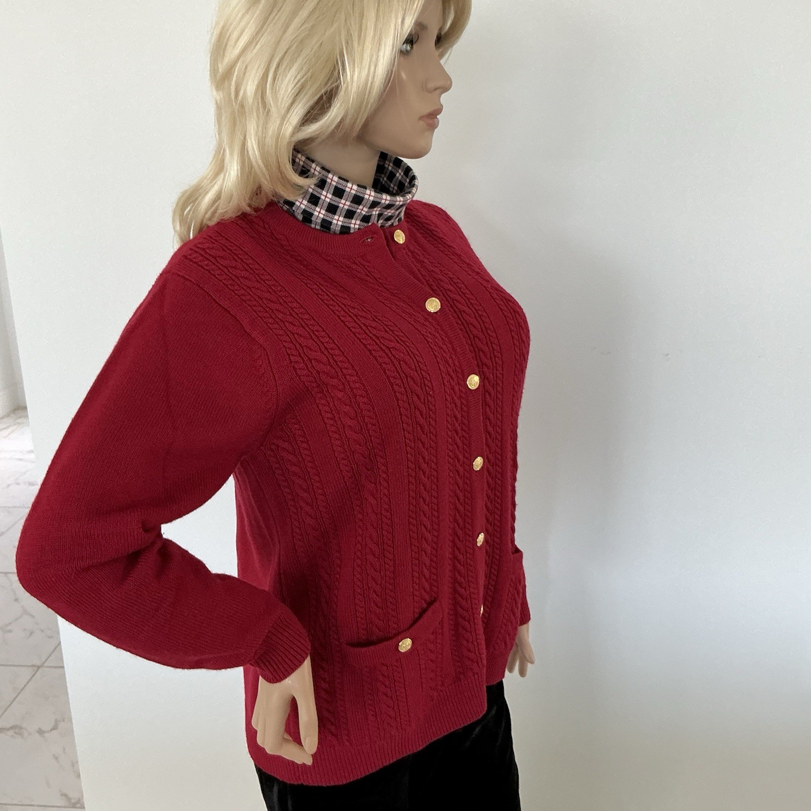 Talbots Red Crew Neck LS Button Down Cardigan Woo… - image 1