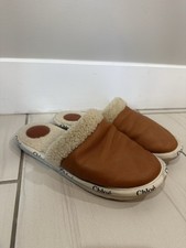 Chloe Woody Shearling-Lined Leather Slippers Size 38 575.00