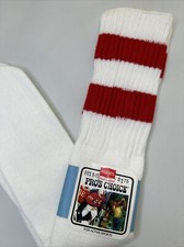 Mens VTG Pros Choice Hanes Acrylic Tube Socks 9-15 Striped 80s NOS Red Striped