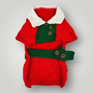 Handmade Hand Knit Christmas Elf Sweater for Large Dog Red Green White Collared