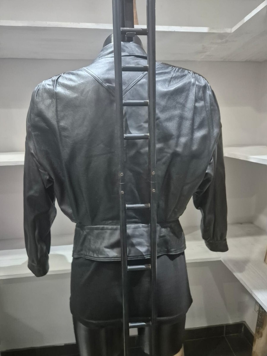 Black Genuine Leather Jacket Used Women Size 42 XYR688L | eBay