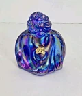 Fenton Cobalt Blue Iridescent Glass Guardian Angel Figurine Swarovski Amethyst