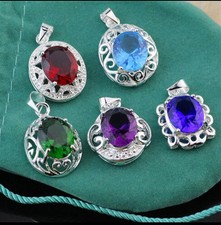 Fashion 5 Color Women 925 Sterling Silver Plated Crystal Necklace Pendant Chain