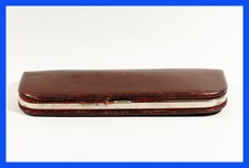 1950ies vintage Brown leather case, for two pens/pencils; w/ silvery clasp