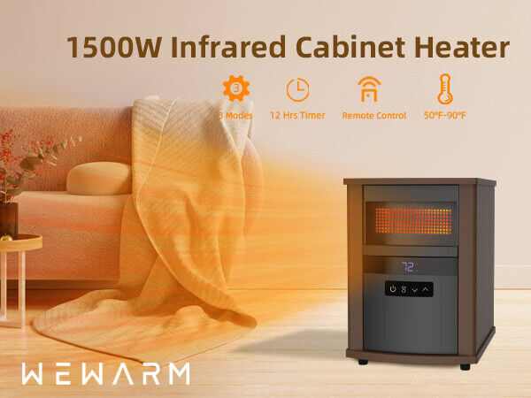 Space Heater 1500W Infrared Heater for Large Room Adjustable Thermostat Timer US-image