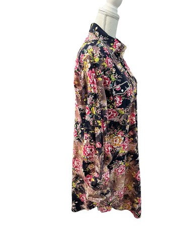A Rare Bird Rhinestone Trim Black Pink Floral Western Cowgirl Dress Tunic Shirt - 第 5/10 張圖片