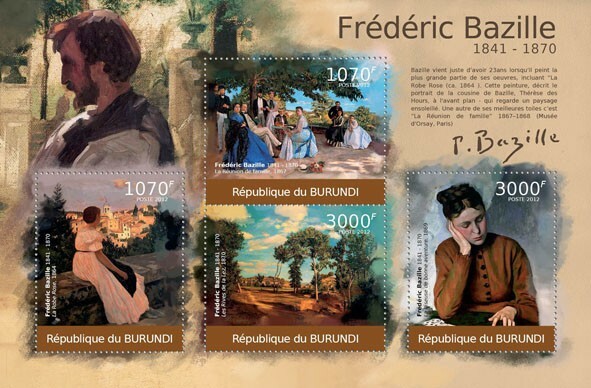 Burundi Bloc-Feuillet 207 – Édition Complète 2012 Peintures De Frédéric Bazille – Timbre Neuf MNH Pour Collectionneurs