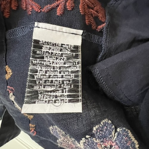 Johnny Was NWOT Zuzu Linen Open Kimono Sz S Floral Embroidered Navy Blue Boho - Picture 7 of 8
