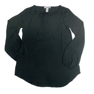 White House Black Market Blouse Size 00 Boat-Neck Tie Lace Long-Sleeve New