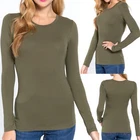 Womens Cotton Stretch Long Sleeve Top T-Shirt Plain Fitted Solid Slim Layering