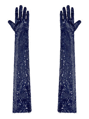 Women's Long Gloves Shiny Sparkly Sequin Mesh Elbow Length Vintage Long Gloves
