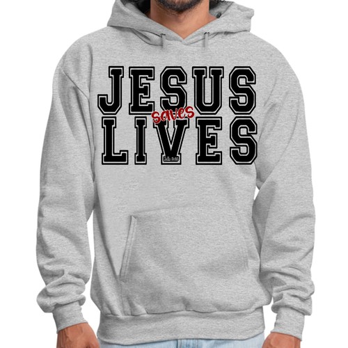 Mens Graphic Hoodie Jesus Saves Lives Black Red Illustration - Picture 19 of 54