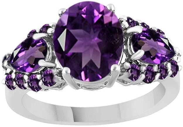 Engagement Ring Simulated Amethyst 14k Gold Plated 925 Sterling Silver-image