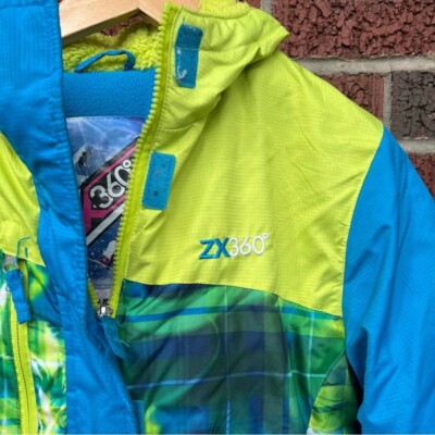ZX 360 Blue and Yellow Ski Snow Full Zip Up Weather Puffer Parka