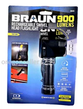 BRAUN 900 Lumen Rechargeable Swivel Head LED Flashlight Spot Light Flash Torch