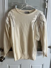 Carducci Sweater Cream Angora Appliqué Bead Pearls Pullover Vntg Soft Sz M EUC