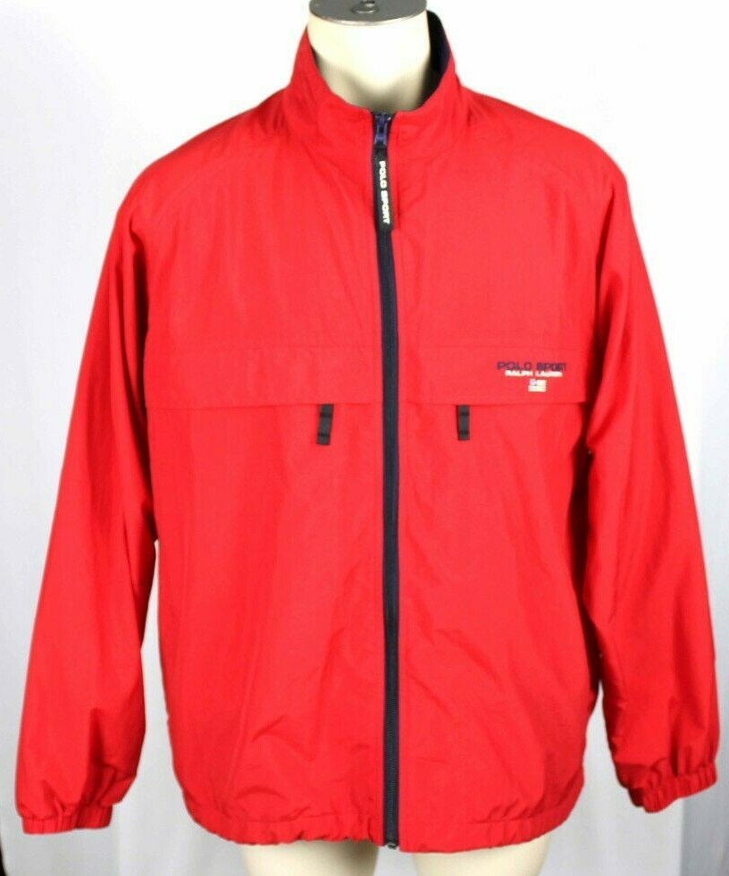 Vintage Polo Sport Ralph Lauren Red Blue Flag Windbreaker Jacket Mens Large