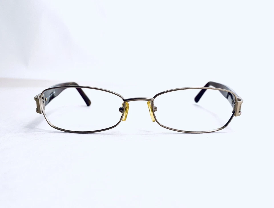 Fendi Gold Rectangular Eyeglasses Amber Studded Temples Italy F782R 54 17 135 - Image 2 of 4