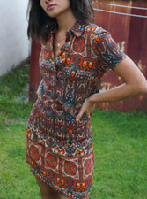 Urban Outfitters UO Wismer Printed Mini Shirt Dress, Size M -