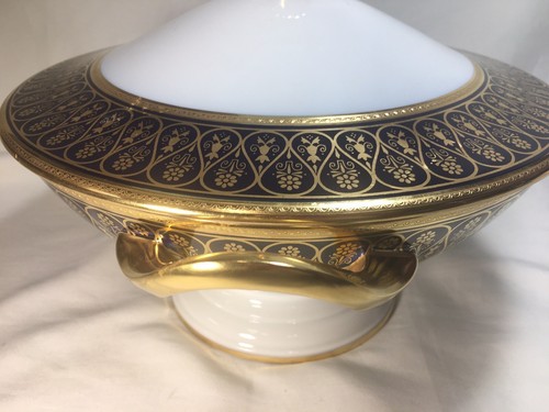 Chas Haviland Limoges Incrustation Polie a l'agate Cobalt 10.25" SERVING BOWL - Picture 7 of 11