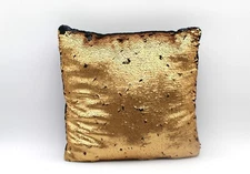 Decorative 13.5" x 13.5" Square Black & Gold Sequin Throw Pillow Plush Backing