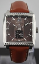 TAG HEUER MONACO WAW1316.FC6172 PEARL DIAMOND LEATHER UNISEX BROWN LUXURY WATCH 2