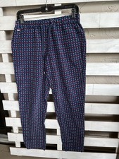 TOMMY HILFIGER Women's S Navy Multi Printed Drawstring Pull On Casual Pants 6