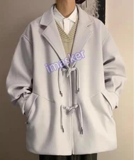 Men's Fashion Winter Lapel Long Sleeve Loose Warm Casual Wool Coats Overcoats